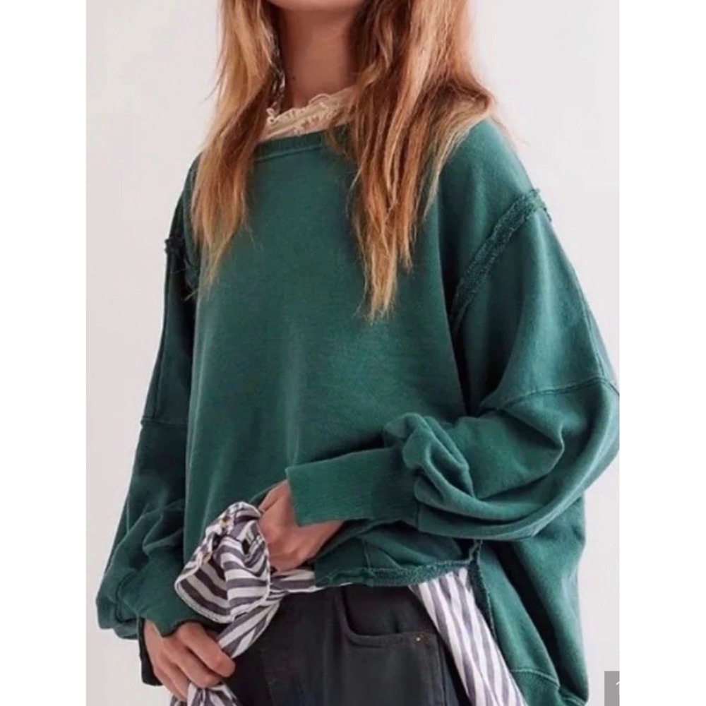 Free People We The Free Camden Oversized Sweatshirt Deep Teal Medium NWT